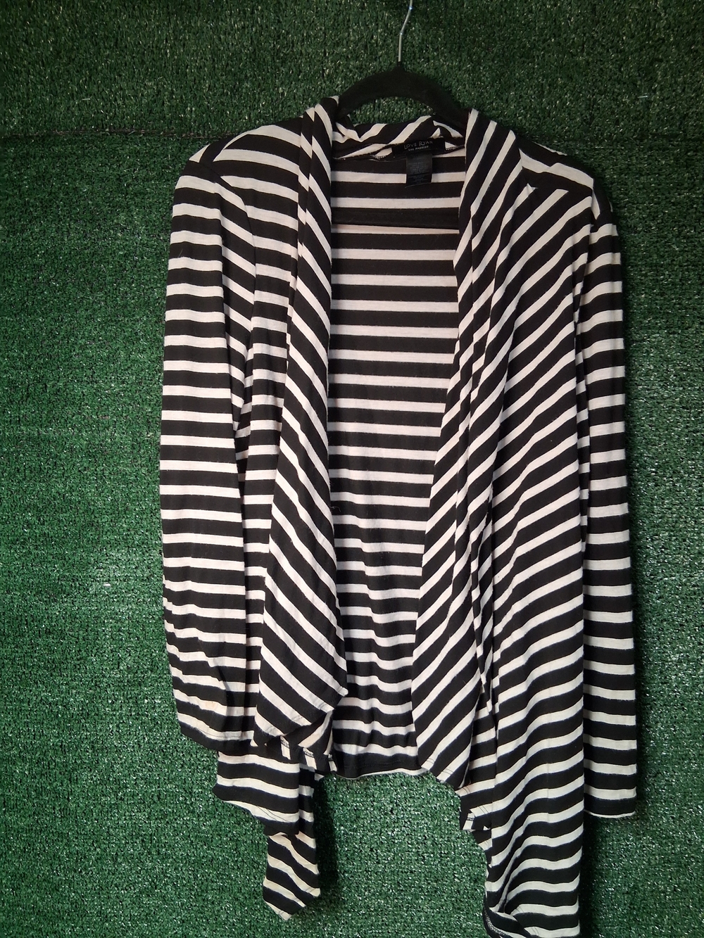 Striped Black and White Open-Front Women's Cardigan